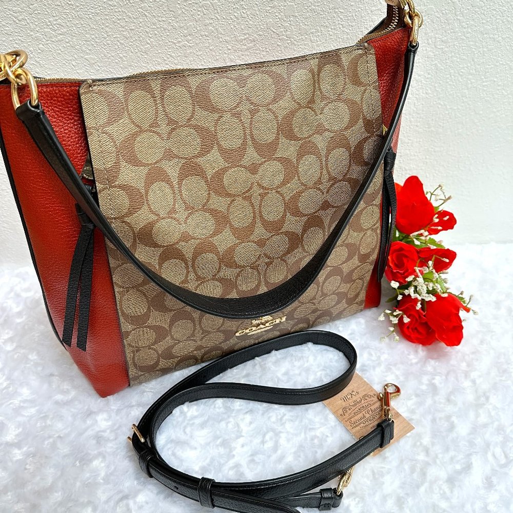 Coach Marlon Hobo 91386 Colorblock Sign Canvas Khaki/… - Gem